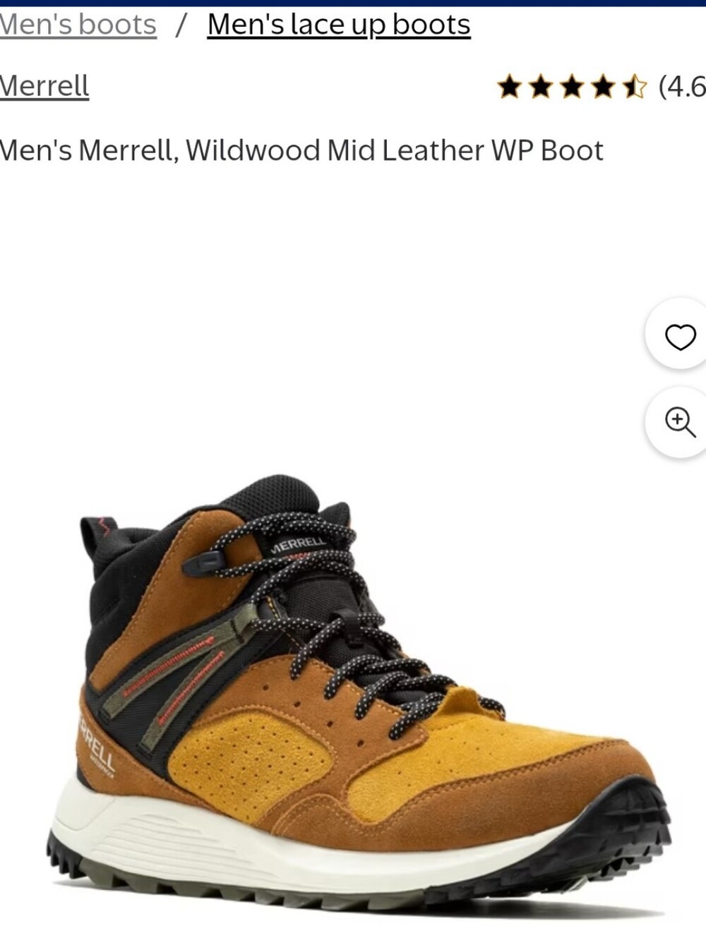 Merrell Wildwood Mid LTR WP Hiking Ankle Sneakers In Spice Suede Size US 9